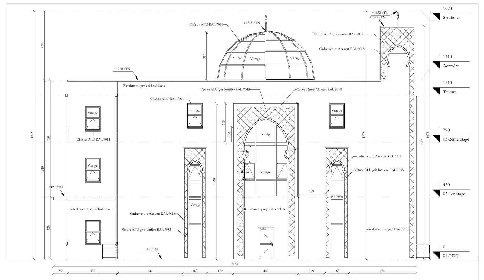 Plan de la façade Est