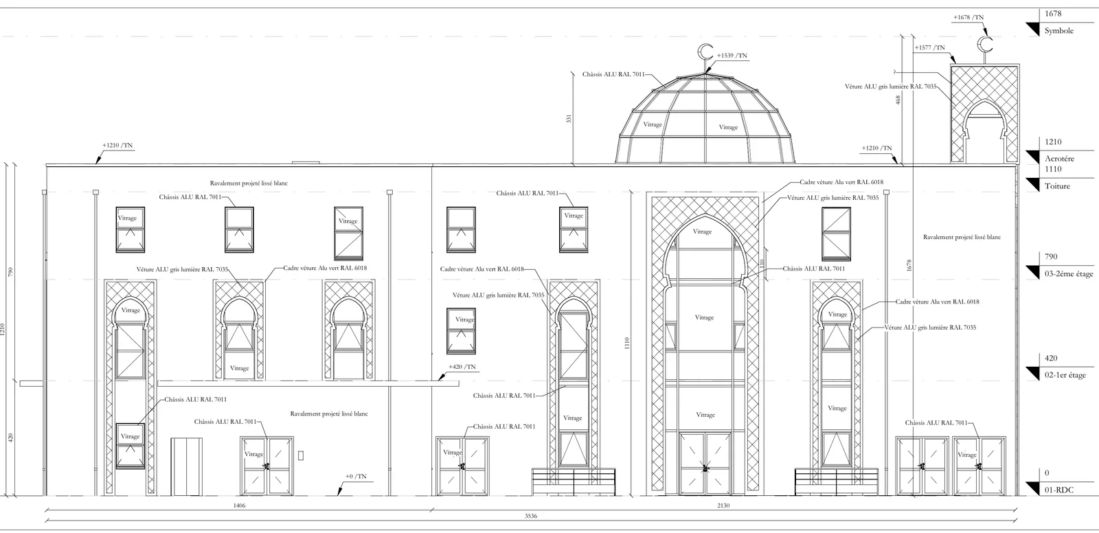 Plan de la façade Sud