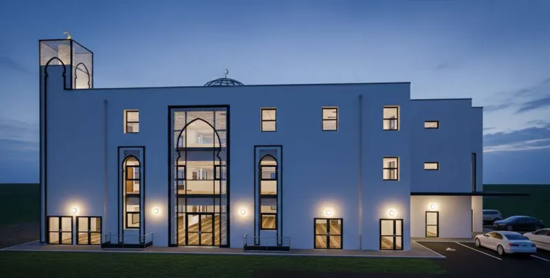 La future mosquée éclairée de nuit